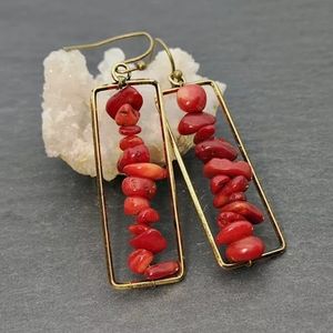 Red Coral gold abstract earrings